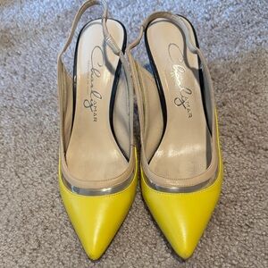 Charles Jourdan Bright Yellow and Beige Slingback Heels